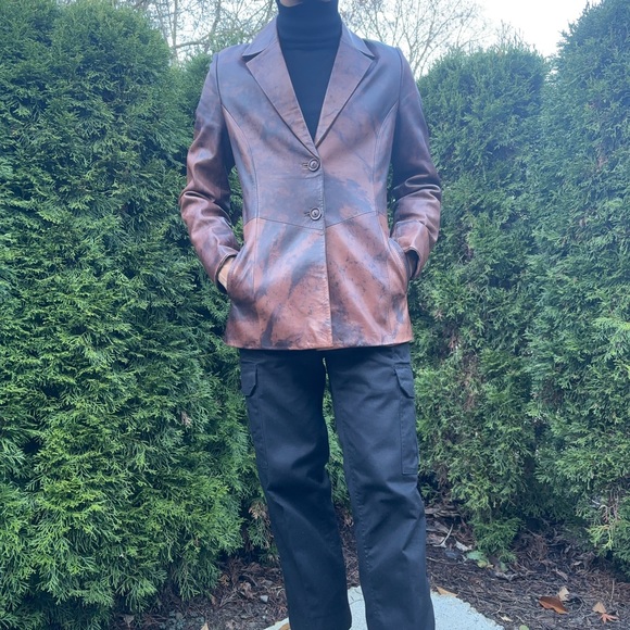 Brown blazer style leather jacket - Picture 3 of 7